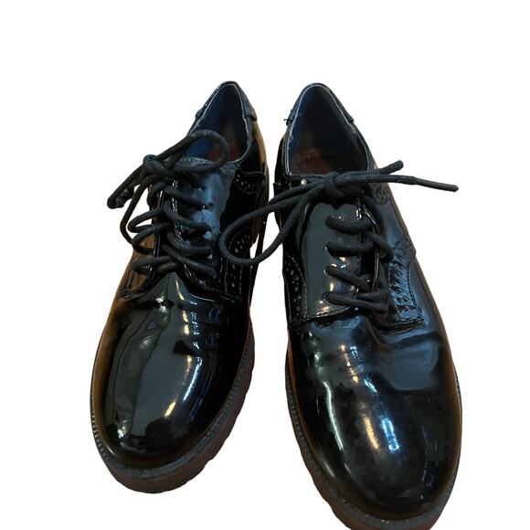 White Mountain black patent lug sole brogues 8 M Excellent Retro Boho Goth - Picture 1 of 5